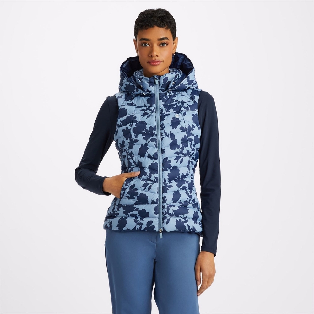 G/FORE Womens Tonal Floral Nylon Puffer Vest Fjord